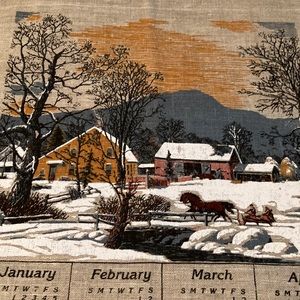 Vintage 1985 Linen Calendar Tea Towel Cloth Country Wall Art Ephemera Decor